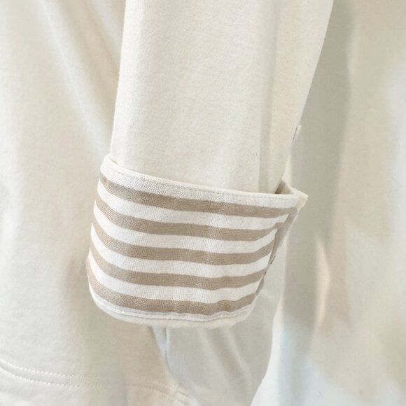Akris Punto Snap Front Popover 3/4 Sleeve Polo Shirt Blouse Stripes Top White 10 - Picture 5 of 8